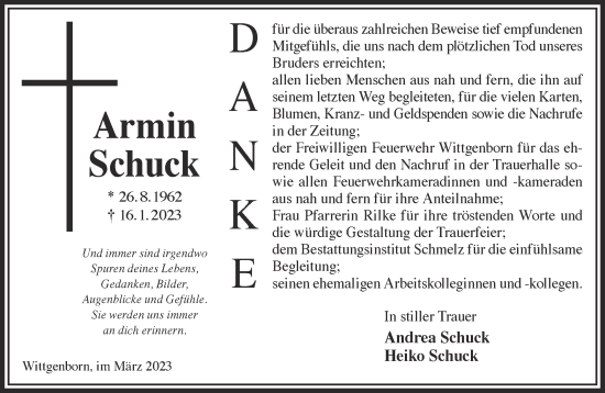 Traueranzeige von Armin Schuck von Gelnhäuser Neue Zeitung