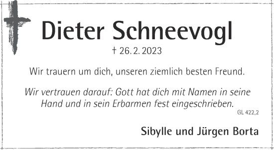 Traueranzeige von Dieter Schneevogl von Gelnhäuser Neue Zeitung