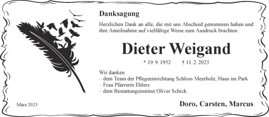 Traueranzeige von Dieter Weigand von Gelnhäuser Neue Zeitung