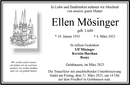 Traueranzeige von Ellen Mösinger von Mittelhessen-Bote