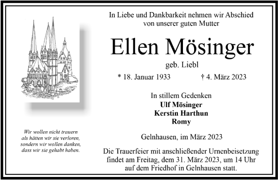 Traueranzeige von Ellen Mösinger von Gelnhäuser Neue Zeitung