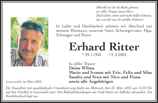 Traueranzeige von Erhard Ritter von Mittelhessen-Bote