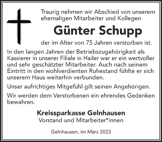 Traueranzeige von Günter Schupp von Gelnhäuser Neue Zeitung