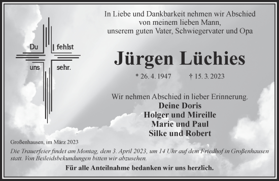 Traueranzeige von Jürgen Lüchies von Gelnhäuser Neue Zeitung