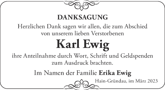 Traueranzeige von Karl Ewig von Gelnhäuser Neue Zeitung