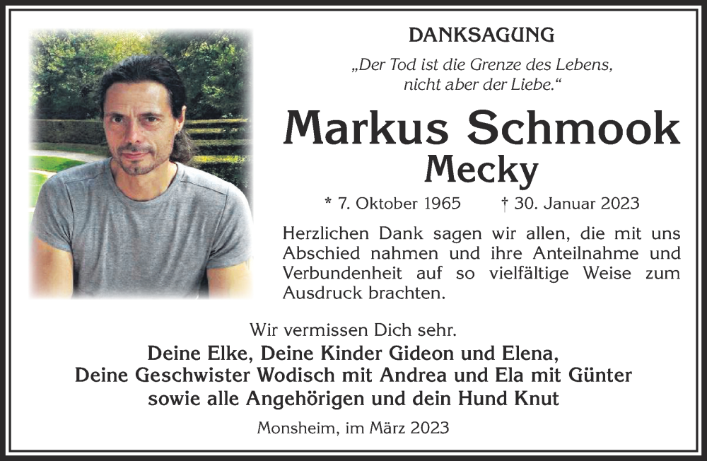  Traueranzeige für Markus Schmook vom 18.03.2023 aus Gelnhäuser Neue Zeitung