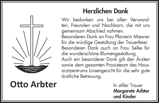 Traueranzeige von Otto Arbter von Gelnhäuser Neue Zeitung