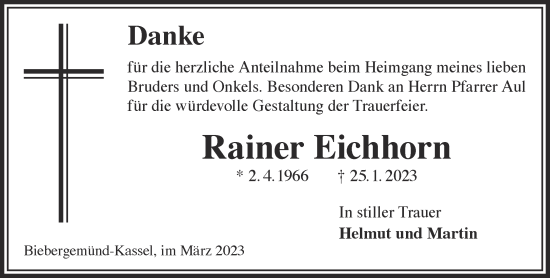 Traueranzeige von Rainer Eichhorn von Mittelhessen-Bote