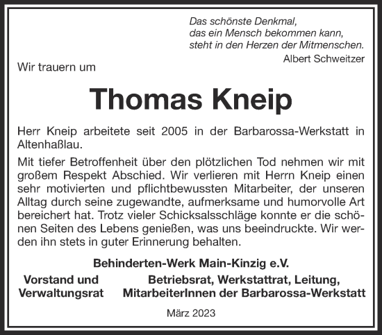 Traueranzeige von Thomas Kneip von Gelnhäuser Neue Zeitung