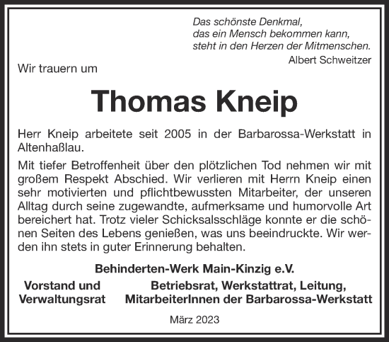 Traueranzeige von Thomas Kneip von Mittelhessen-Bote