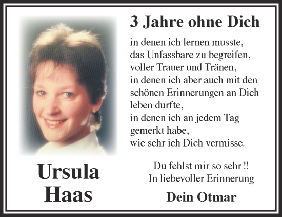 Traueranzeige von Ursula Haas von Mittelhessen-Bote