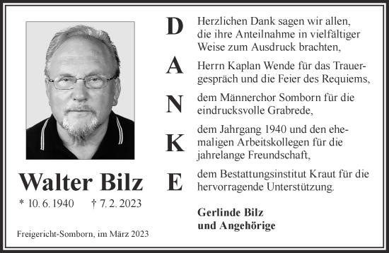 Traueranzeige von Walter Bilz von Gelnhäuser Neue Zeitung