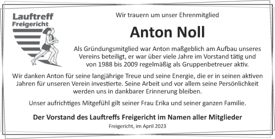 Traueranzeige von Anton Noll von Gelnhäuser Neue Zeitung