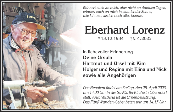 Traueranzeige von Eberhard Lorenz von Gelnhäuser Neue Zeitung