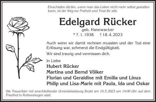 Traueranzeige von Edelgard Rücker von Gelnhäuser Neue Zeitung