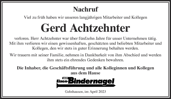 Traueranzeige von Gerd Achtzehnter von Gelnhäuser Neue Zeitung