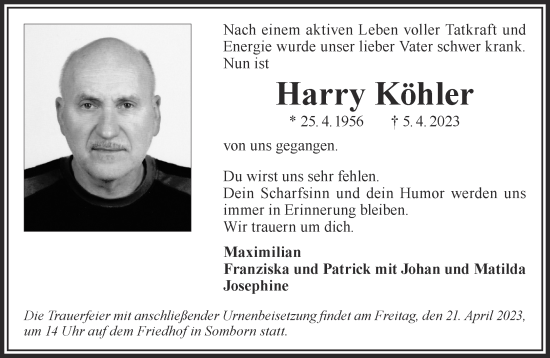 Traueranzeige von Harry Köhler von Gelnhäuser Neue Zeitung