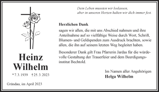 Traueranzeige von Heinz Wilhelm von Gelnhäuser Neue Zeitung