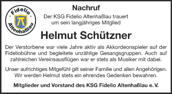 Traueranzeige von Helmut Schützner von Gelnhäuser Neue Zeitung