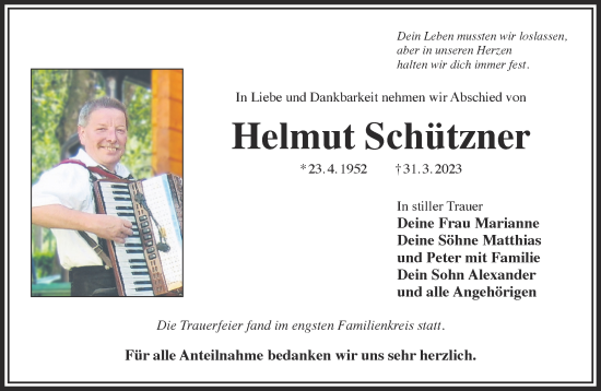 Traueranzeige von Helmut Schützner von Gelnhäuser Neue Zeitung