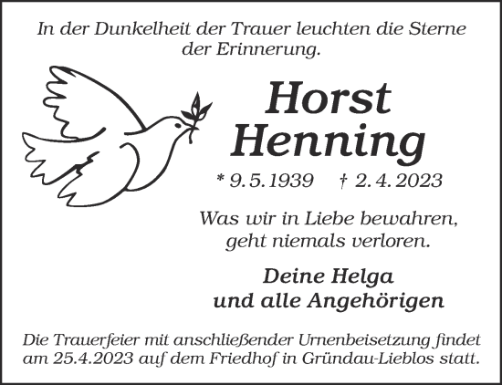 Traueranzeige von Horst Henning von Gelnhäuser Neue Zeitung