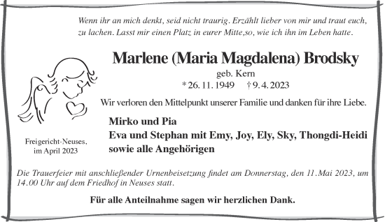 Traueranzeige von Marlene Brodsky von Gelnhäuser Neue Zeitung