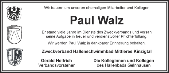 Traueranzeige von Paul Walz von Gelnhäuser Neue Zeitung
