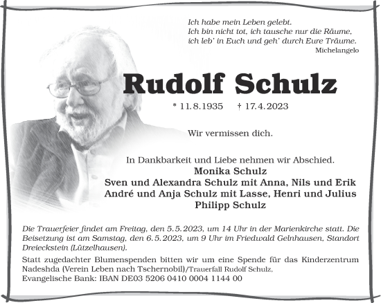 Traueranzeige von Rudolf Schulz von Gelnhäuser Neue Zeitung