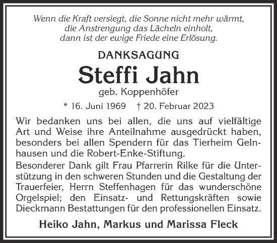 Traueranzeige von Steffi Jahn von Gelnhäuser Neue Zeitung