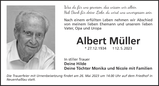 Traueranzeige von Albert Müller von Gelnhäuser Neue Zeitung