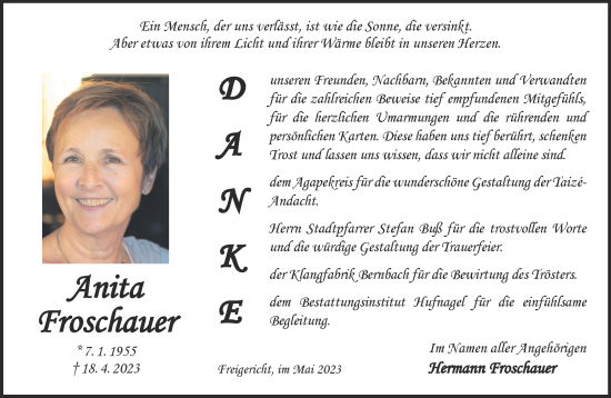 Traueranzeige von Anita Froschauer von Gelnhäuser Neue Zeitung