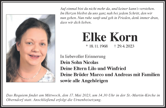 Traueranzeige von Elke Korn von Gelnhäuser Neue Zeitung