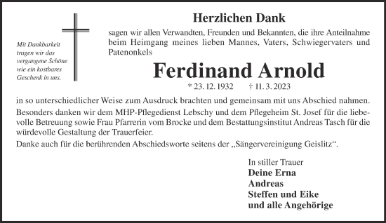 Traueranzeige von Ferdinand Arnold von Gelnhäuser Neue Zeitung