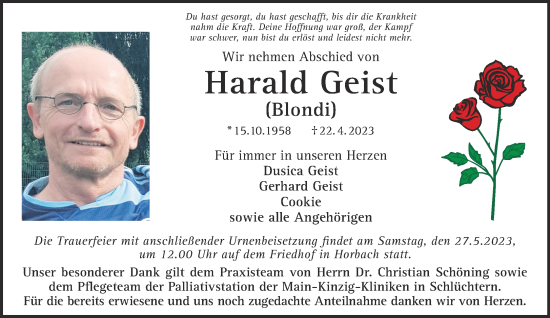 Traueranzeige von Harald Geist von Gelnhäuser Neue Zeitung