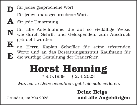 Traueranzeige von Horst Henning von Gelnhäuser Neue Zeitung