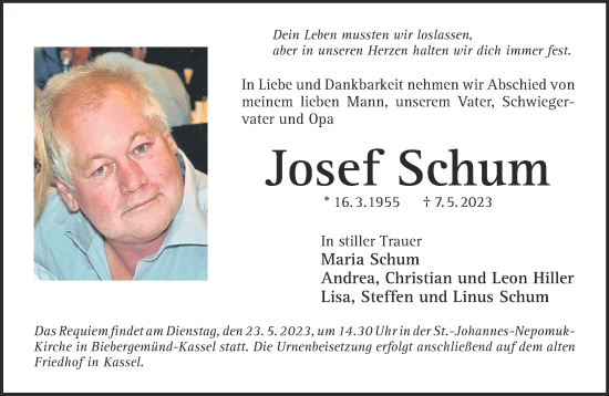 Traueranzeige von Josef Schum von Gelnhäuser Neue Zeitung