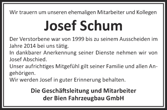 Traueranzeige von Josef Schum von Gelnhäuser Neue Zeitung