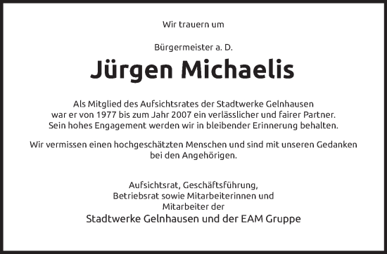 Traueranzeige von Jürgen Michaelis von Gelnhäuser Neue Zeitung