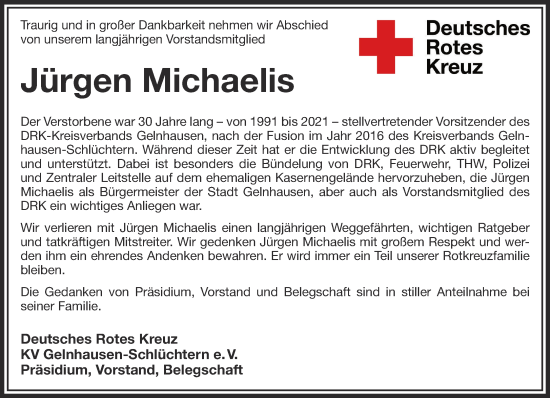 Traueranzeige von Jürgen Michaelis von Gelnhäuser Neue Zeitung