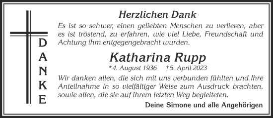 Traueranzeige von Katharina Rupp von Gelnhäuser Neue Zeitung