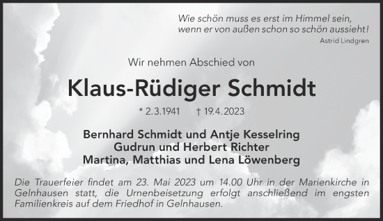 Traueranzeige von Klaus-Rüdiger Schmidt von Gelnhäuser Neue Zeitung