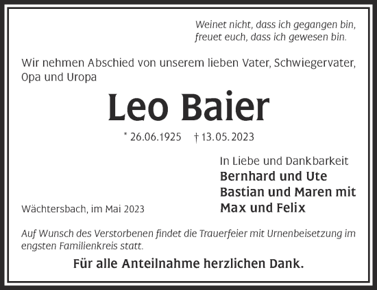 Traueranzeige von Leo Baier von Gelnhäuser Neue Zeitung