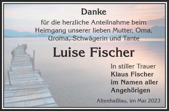 Traueranzeige von Luise Fischer von Gelnhäuser Neue Zeitung