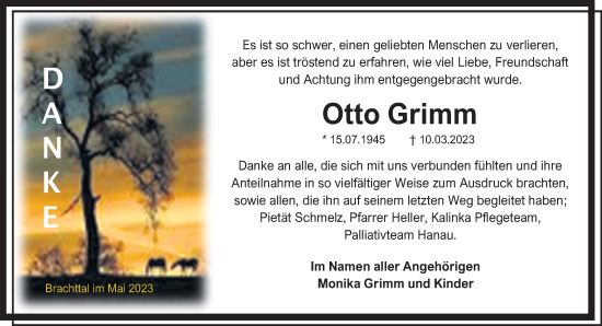 Traueranzeige von Otto Grimm von Gelnhäuser Neue Zeitung