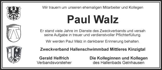 Traueranzeige von Paul Walz von Mittelhessen-Bote