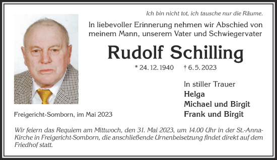 Traueranzeige von Rudolf Schilling von Mittelhessen-Bote