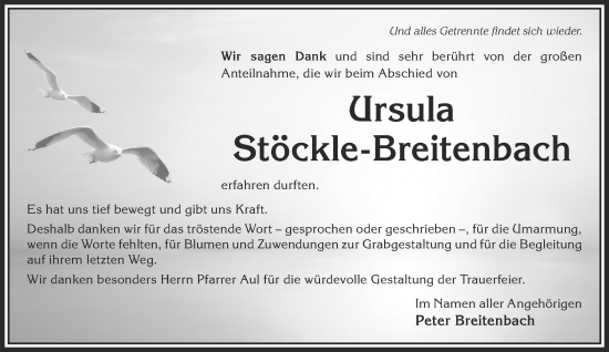 Traueranzeige von Ursula Stöckle-Breitenbach von Mittelhessen-Bote