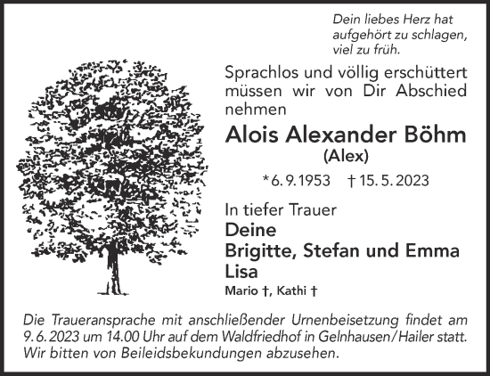 Traueranzeige von Alois Alexander Böhm von Gelnhäuser Neue Zeitung