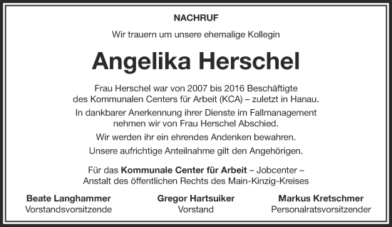 Traueranzeige von Angelika Herschel von Gelnhäuser Neue Zeitung