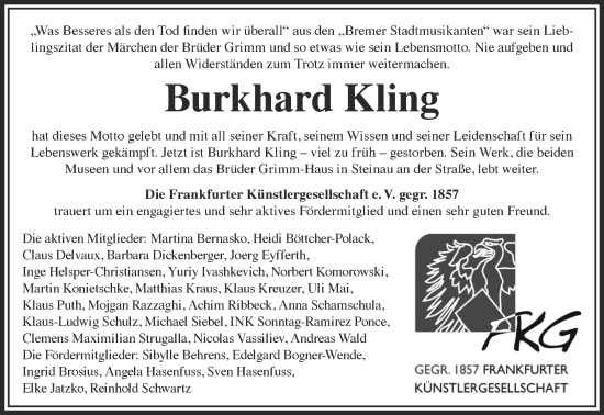 Traueranzeige von Burkhard Kling von Mittelhessen-Bote